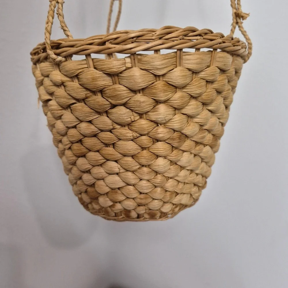 Vintage Wicker Hanging Planter Basket Natural Woven Rattan Boho Home Decor Tan